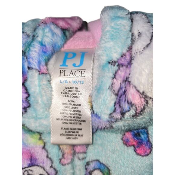 PJ Place 1 Piece Hooded Pajama Fleece Size L Inseam 24" Unicorn Bear Print - Picture 3 of 5